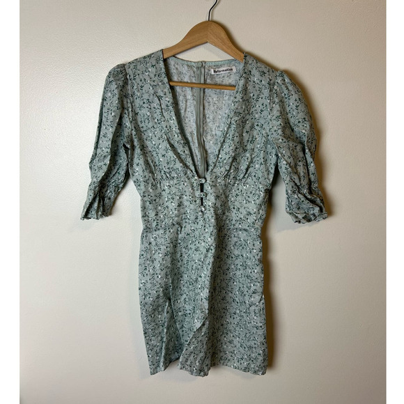 Reformation Simi Linen Mini Dress Green Floral - Picture 4 of 7
